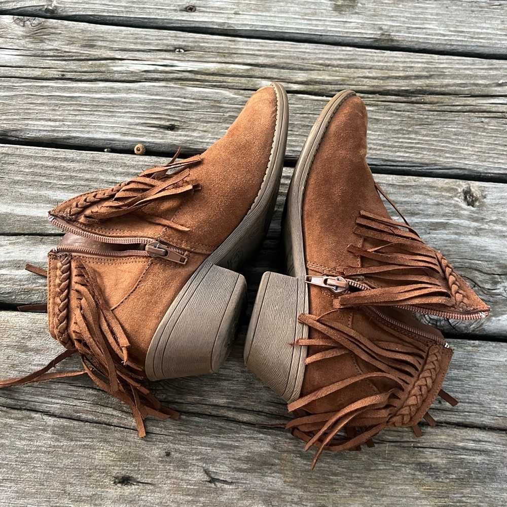 Girls’ Brown Suede Fringe Ankle Boots Tan Cowgirl Size5